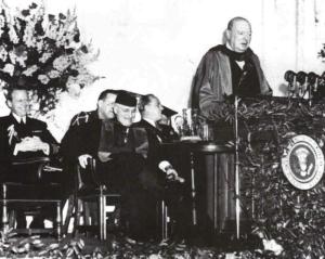 Winston Churchill's delivering his Iron Curtain speech in 1946