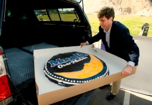 50-pound MoonPie served to revelers on Dec. 30, 2008, in downtown Mobile